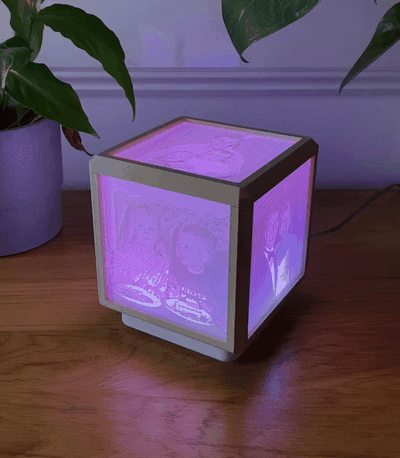 alexa activée wled lithophane boite lumière cube 100x100mm lithophanes by harall art sculptures lampe 3d print model - Mito3D