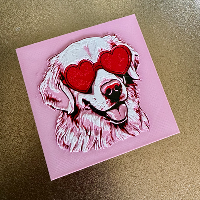 hueforge pop art golden retriever heart glasses by turbospeed 2d dogs valentine valentines day wall hearts hue forge dog painting 3d print model - Mito3D