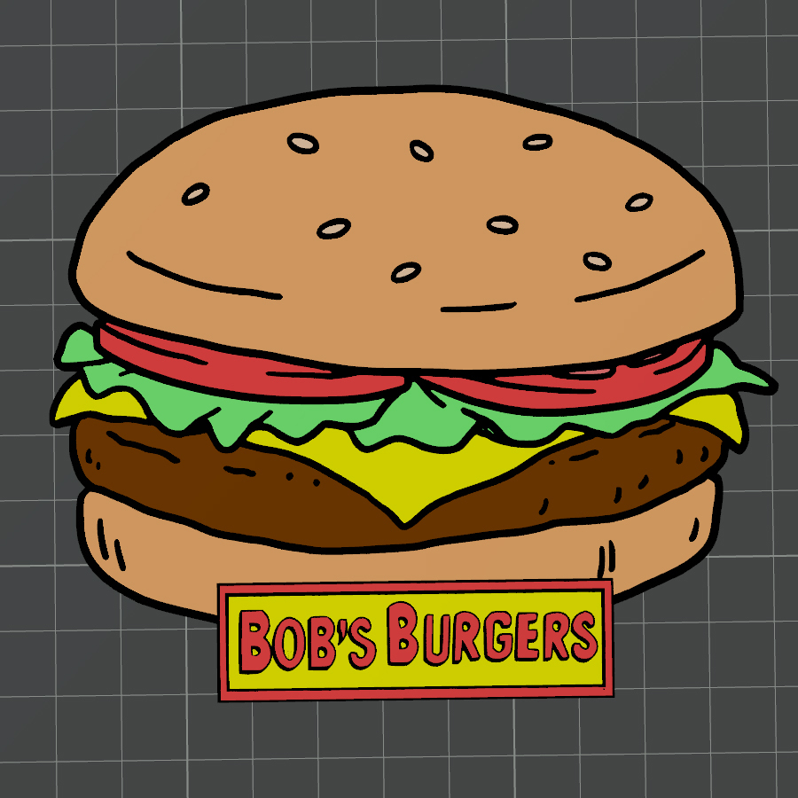 burger logo - bob's burgers by mr3dcraft art 2d bobs cartoon series coaster game bambu ams magnet wall 3D print model - Mito3D