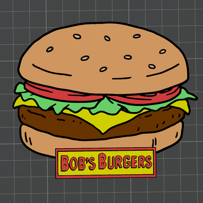 burger logo bob 39 hamburgers by mr3dcraft art 2d bobs dessin animé séries coaster jeu bambu ams aimant mur 3d print model - Mito3D