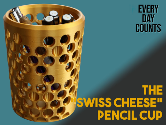 swiss cheese pencil & tool cup by day counts household office 3d print model - Mito3D