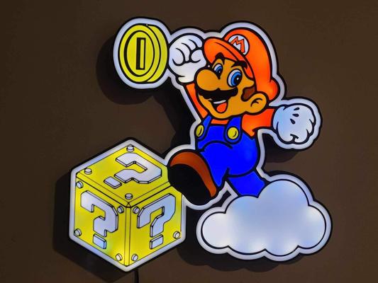 mario pulando caixa luz by marky3d arte sinais logotipos super nintendo vídeo jogos 3d print model - Mito3D