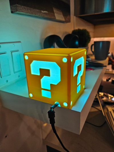 super mario question mark lightbox by tommy gun art signs & logos led 3d print model - Mito3D