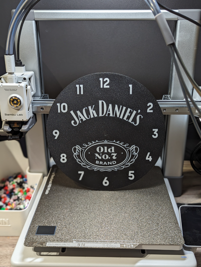 jack daniels whiskey clock by shanehoggatt household decor time whisky spirit bar garden man mancave cave drink alchohol 3d print model - Mito3D