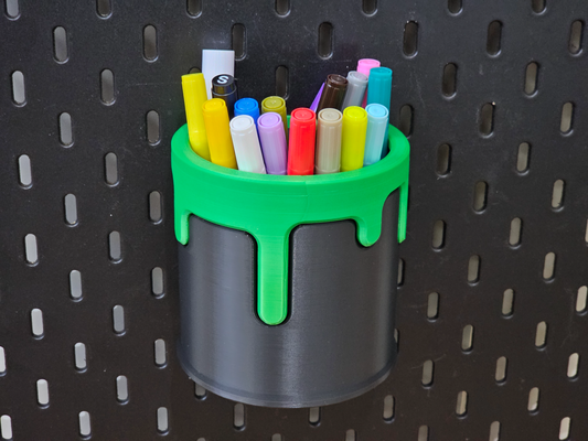 drippy bucket pencil holder ikea skadis no ams remixed by au3d tools organizers ikeaskadis pencilholder pegboard brush brushholder 3d print model - Mito3D