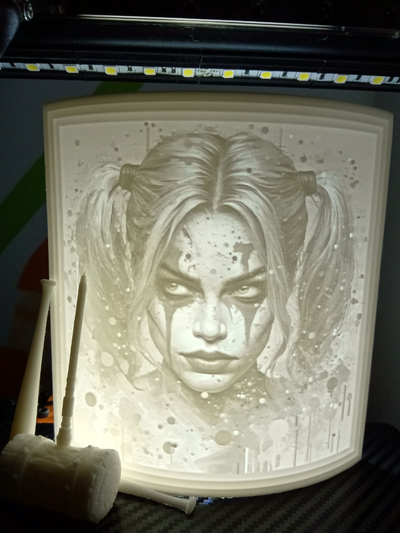 harley quinn - lithophane by morfaber78 art 2d decor ornament marvel comics lithophan model joker light easy print 3d print model - Mito3D