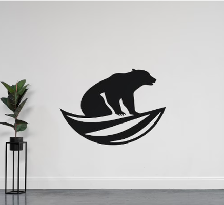 polar bear riding wave - wall art by mb-ai 2d tattoo silouette vector decor decoration 3d print model - Mito3D