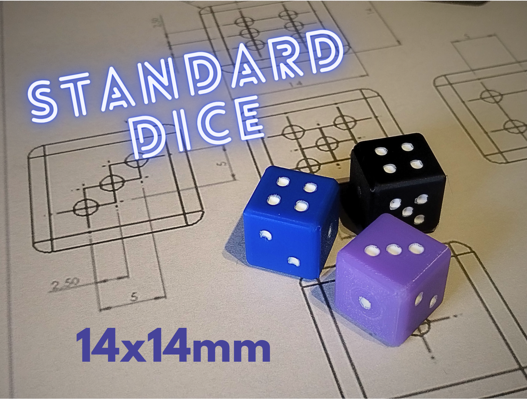 norme dé officiel dimensions by ilab 3d jouets jeux planche mourir régulier mesure dimension jeu nombres 3D print model - Mito3D