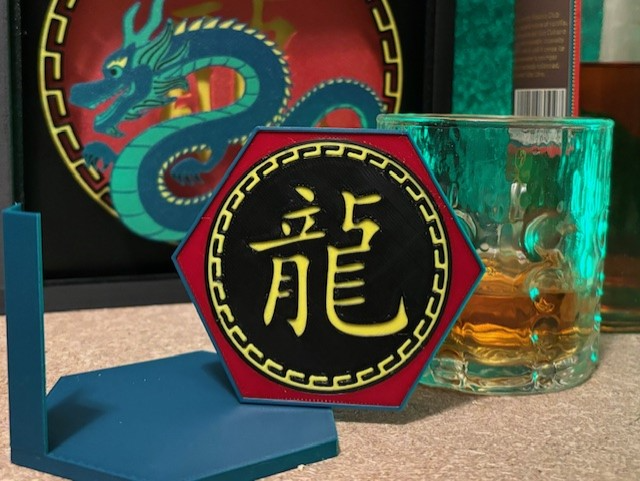 chinois dragon symbole coaster + titulaire soutien by vieux 3d ménage bureau amour an 3D print model - Mito3D