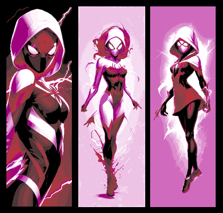 ventilador arte conjunto of 3 favoritos maravilha spider gwen woman filmes histórias quadrinhos by mclanesmemories 2d aranha menina mulher quadrinho filme universo marca marcador páginas livro forja chapéus 3D print model - Mito3D