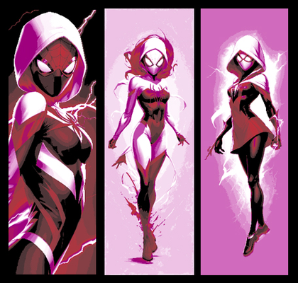 ventilador arte conjunto of 3 favoritos maravilha spider gwen woman filmes histórias quadrinhos by mclanesmemories 2d aranha menina mulher quadrinho filme universo marca marcador páginas livro forja chapéus 3d print model - Mito3D