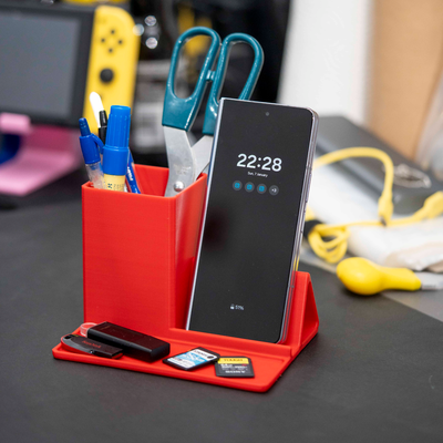 desk organizer phone stand by leoax19980 household office 3d print model - Mito3D