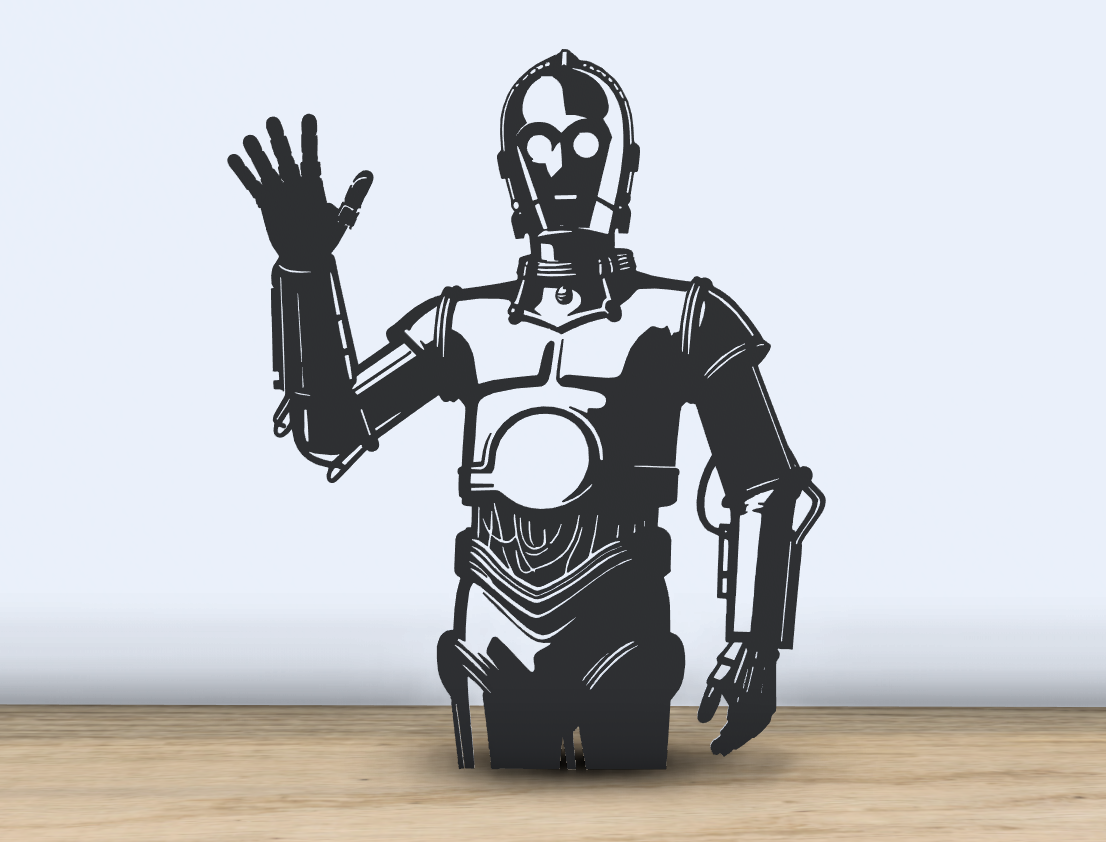 c 3po 2d siluet ai oluşturulmuş by jf 699 sanat star savaşlar gökada güç be jedi imparatorluk grevler geri i̇mparatorluk güçleri döndü direnç asiler milenyum şahin c3po droid droidler r2d2 astromech 2024 duvar 3D print model - Mito3D