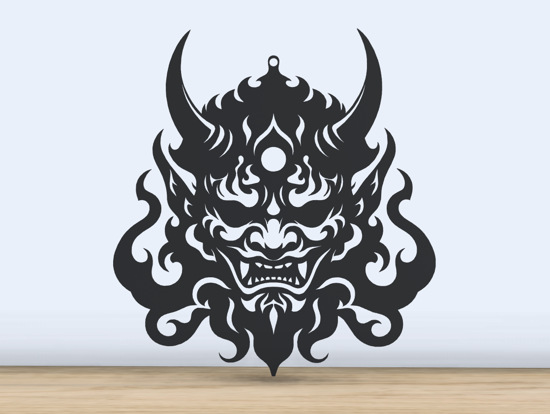 oni demone 2d arte silhouette generato by jf 699 maschera mostro diavolo anime giapponese sì assassino demoniaco giappone 2024 parete sospeso buco 3D print model - Mito3D