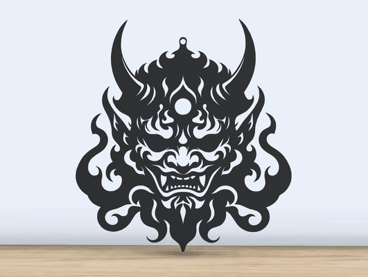 oni demone 2d arte silhouette generato by jf 699 maschera mostro diavolo anime giapponese sì assassino demoniaco giappone 2024 parete sospeso buco 3d print model - Mito3D