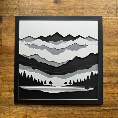 berg landschaft by mr zufällig generativ 3d modell hutschmiede lithophan kunst abstrakt dekor abstrakte modern wandkunst einfarbig moderndesign natur schwarz weiß berge 3d print model - Mito3D