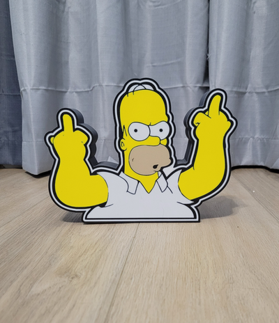 omero simpson guidato luce scatola ams pronto by stampe nostalgiche arte 2d mezzo dito lampada notte bambu led lightbox film 3d print model - Mito3D