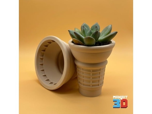 ice cream cone desktop planter detachable drainage hole by makeit3d art sculptures anime cases cute decor fun home icecream 3d print model - Mito3D