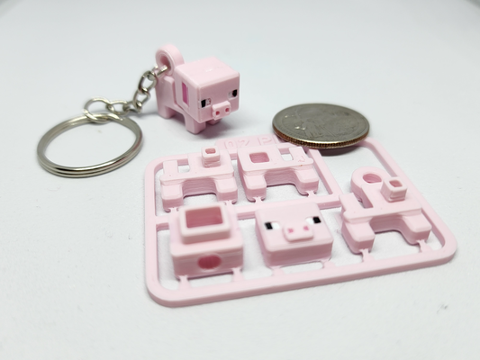 minecraft-inspired pig mini figure kit keychain ornament by chiz m toys & games figures minecraft card keyring 3d print model - Mito3D