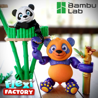 flexi usine bambu laboratoire collaboratif panda ours supporter by art sculptures flexifactory 3mf printinplace dansopala jouet agiter soutiens bambou 3d print model - Mito3D