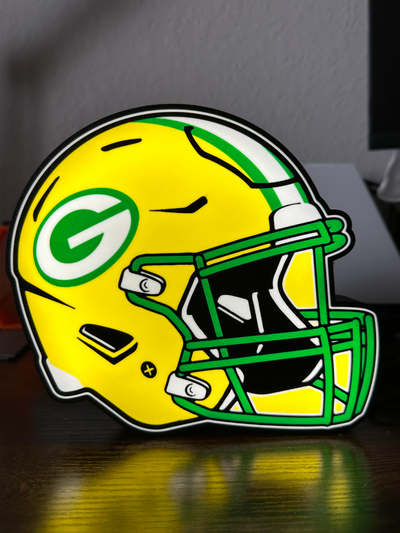 packers lightbox by geek genius collective art signs & logos helmet mask greenbay green bay greenbaypackers football foot ball sport sports gift nation nfl led light box 3d print model - Mito3D