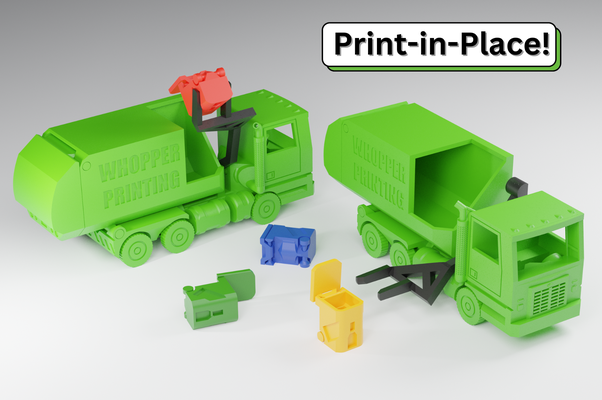 functional print-in-place garbage truck by whopper printing hobby & diy vehicles print car in place lorry 3d print model - Mito3D