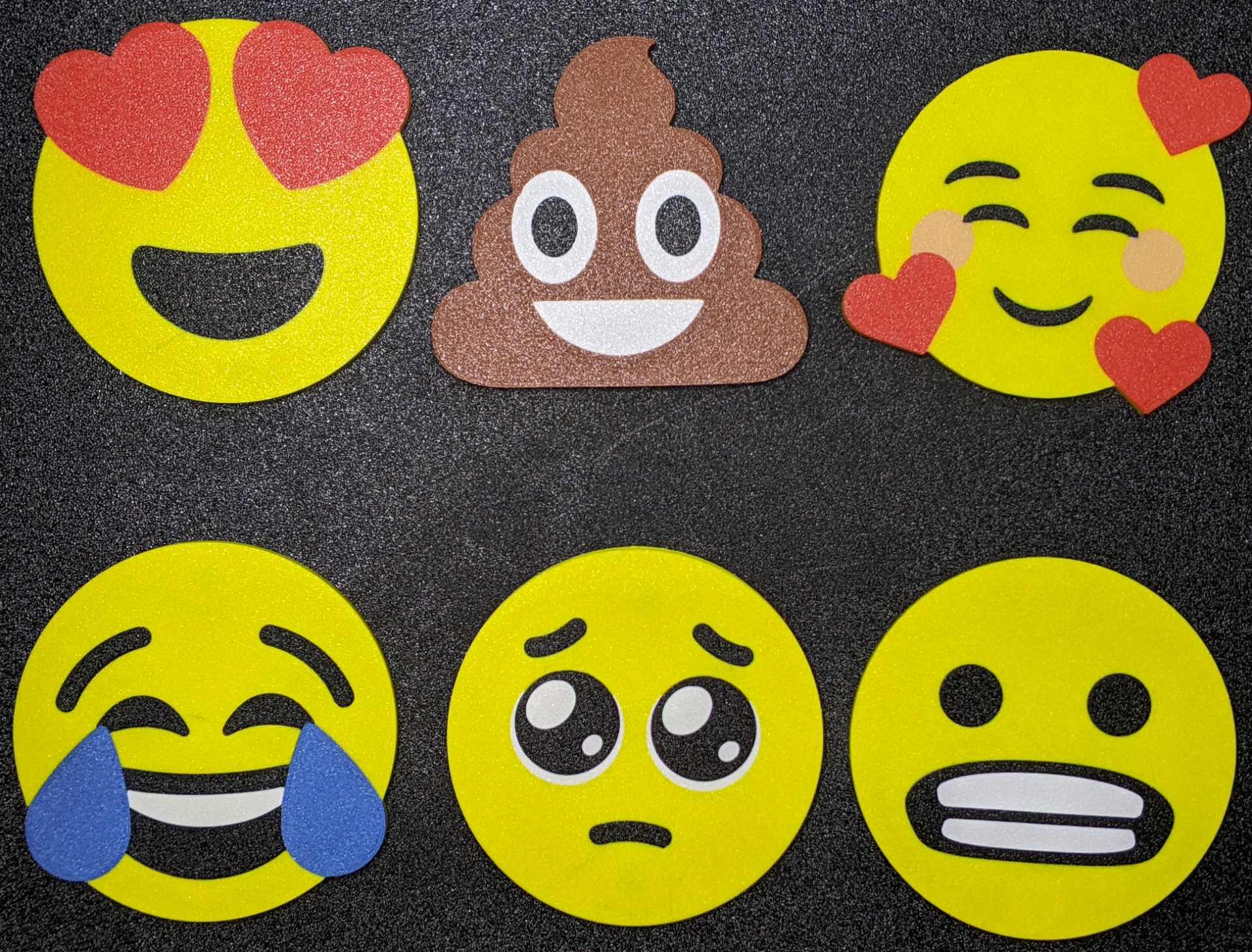 emoji coaster pack 1 by madebyaadil art 2d poop grimace love heart eyes laughing pleading 3D print model - Mito3D