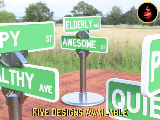 decorative street signs by jamestheprinter household decor display table desk sign baking cookies old quiet hot customizable custom road elder milk happy awesome peace healthy elderly streetsigns baker highway roadsign streetsign overthehill bothered avenue boulevard 3d print model - Mito3D