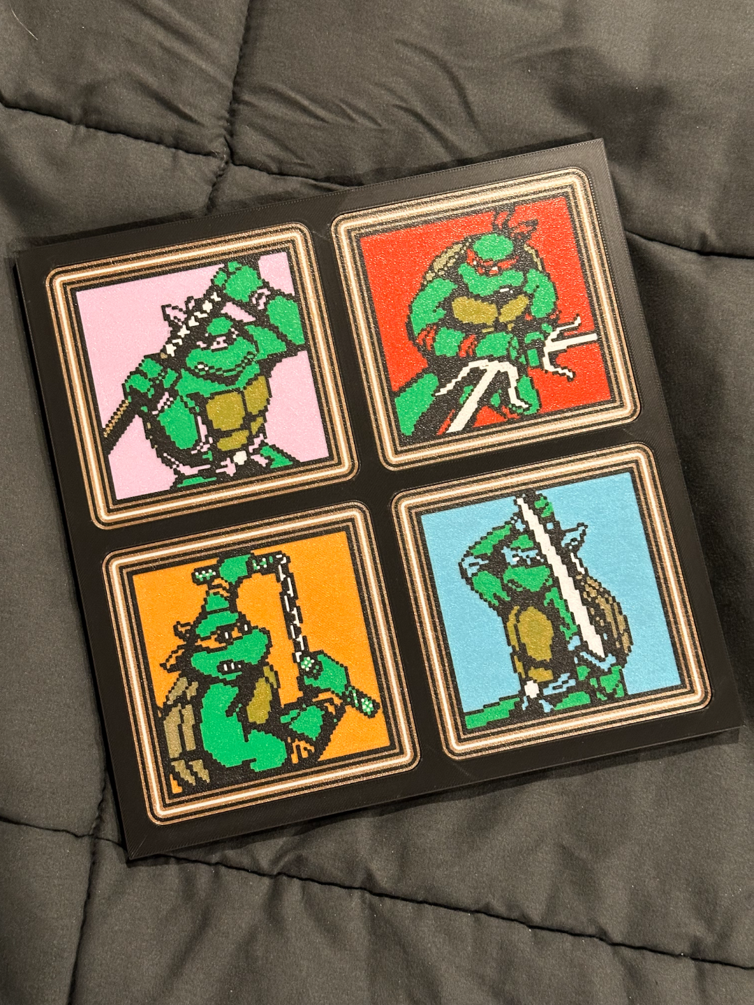 tmnt coaster case by printsbyjar3d household house models ninja turtles inlay wall art leonardo raphael donatelo michaelangelo 3D print model - Mito3D