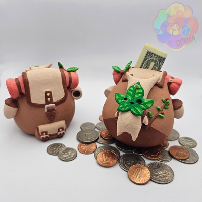 korok coin bank zelda tears of kingdom by ixpatch tools gadgets toy decoration box container money tloz legend gift fun forest piggy backpack leaf deku totk piggybank videogame game gaming 3d print model - Mito3D