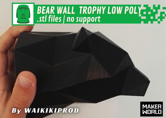 ours mur trophée poly by waikikiprod art modèles décoration lowpoly animal buste déco animaux chose universelle 3danimal oso oursanimal ourstrophée bustetrophée walltrophée 3d print model - Mito3D