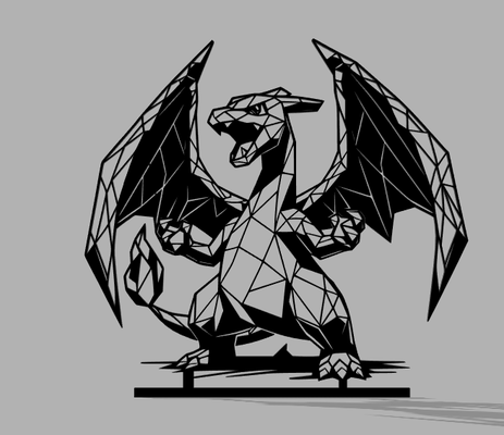 geometric poly charizard pokemon v61 by 3dprintwolf art sculptures lowpoly 2d pokemonstarter red pokemonred display decor lineart nerd playtoz 3d print model - Mito3D