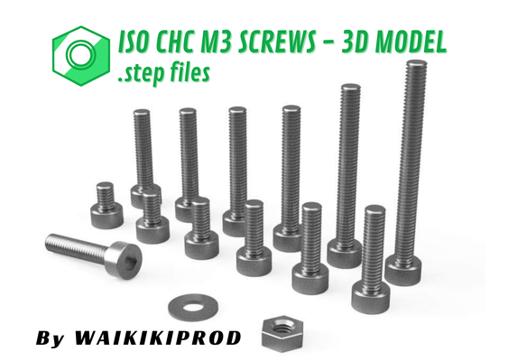 iso chc m3 screws - 3d models step files by waikikiprod hobby & diy nut nuts screw standard m3nut m3screws reference component m3screw stepfile components standardparts m3nuts chcm3l30 kitscrews screwkit screws3d screw3d normalised 3dscrew chciso standardstep standartsobjects standardreferences standardpieces 3d print model - Mito3D