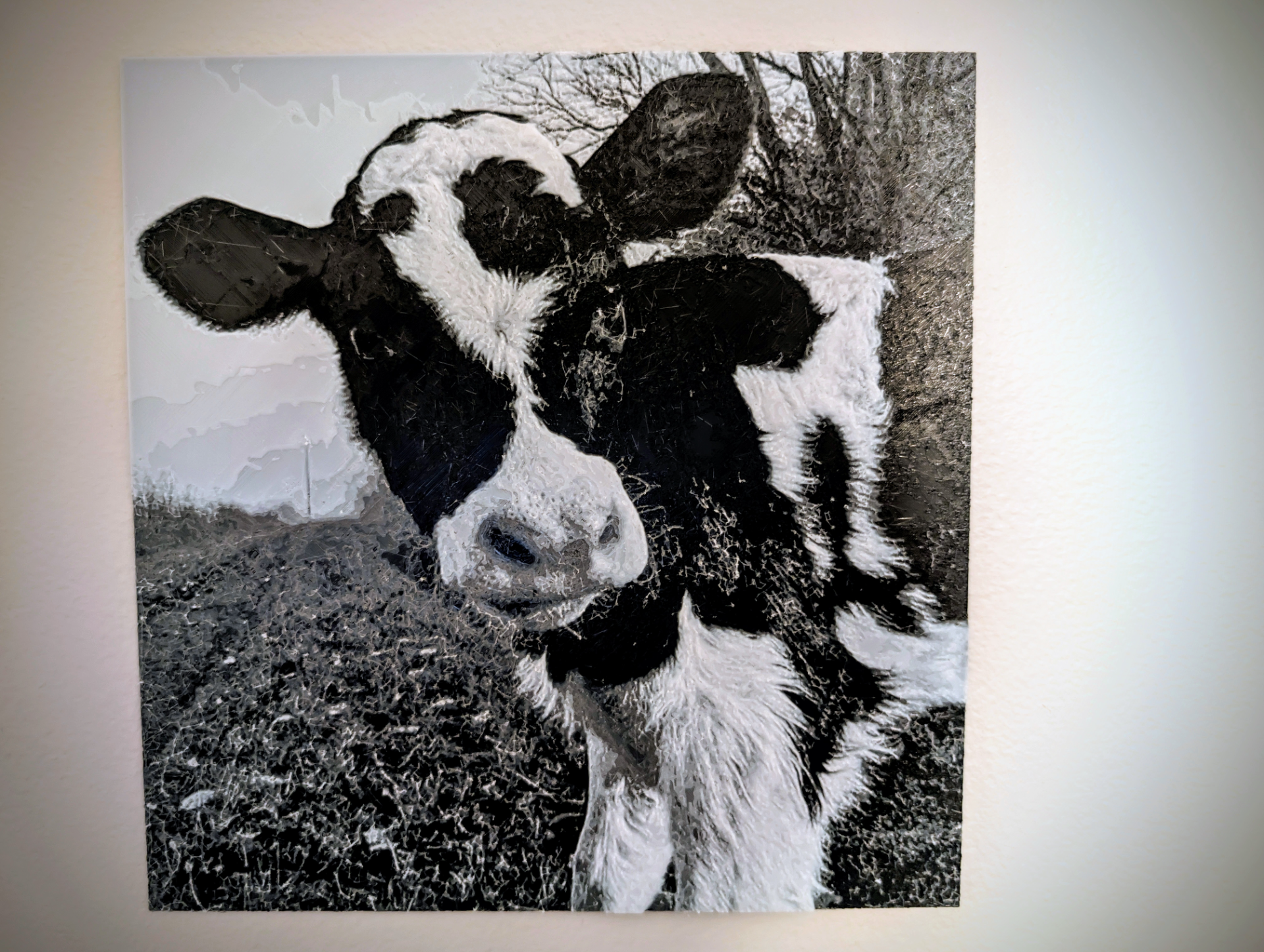 cow portrait by bhling generative 3d model hueforge & lithophane farm animal cute wall 2d art moo calf picture photo 3D print model - Mito3D