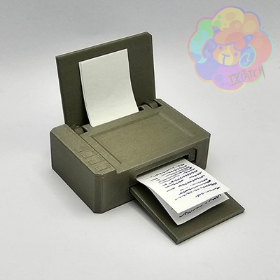 tiny printer extendable paper tray print-in-place by ixpatch toys & games office prop furniture miniature computer printinplace laser gadget equipment dollhouse doll barbie scanner inkjet 3d print model - Mito3D