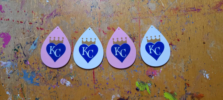 kc royals cœur boucles d'oreilles by ar dessins mode kansas ville 3d print model - Mito3D