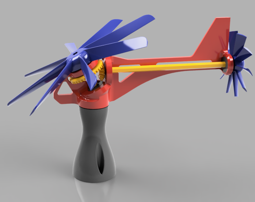 hélicoptère météo girouette by mobile ménage jardin équipement engrenages mécanique jouet vent moulin 3dhelicopter jouets mécaniques mechanicalengineering 3d print model - Mito3D