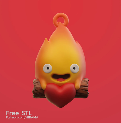 cute valentine calcifer keychain remixed by lancelotcv fashion models valentiensday love 3d print model - Mito3D