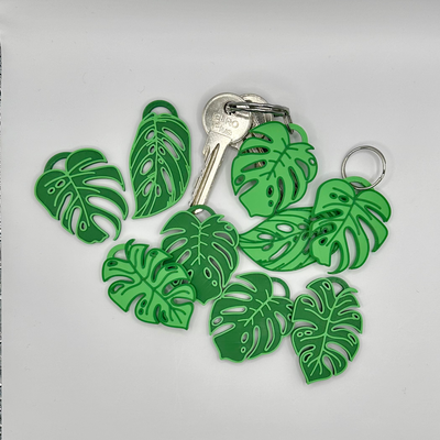 exotic monstera leaf keychain remixed by indibles household decor key plant deliciosa plants flower ring decoration deco 3d print model - Mito3D