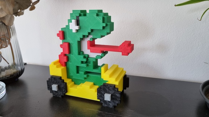 snes yoshi mario kart by 3dmakeryde sanat heykeller düşük poli piksel kart 3d print model - Mito3D