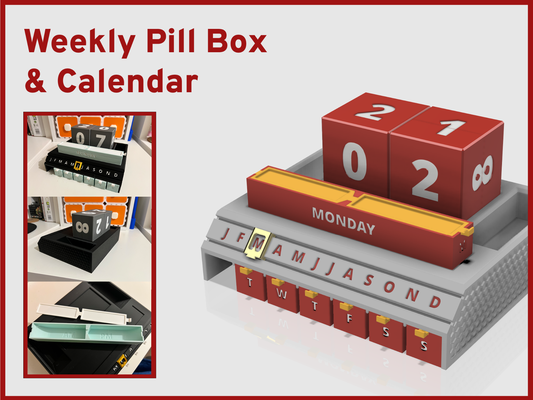 weekly pill organiser & calendar by jameswatts1990 household office box tablets organizer monthly 3d print model - Mito3D