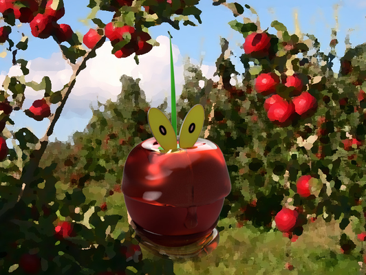 dipplin pokemon by chipotle art sculptures applin monster apple fruit syrup juice red green dragon type 3d print model - Mito3D
