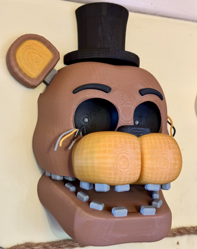 ojos dorado freddy máscara pared montado noches at freddy's by faran3d accesorios cosplays mascaras cascos fnaf decoración cosplay 3d print model - Mito3D