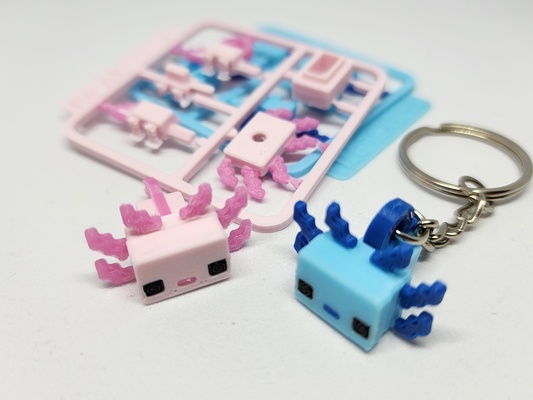 minecraft-inspired axolotl mini figure kit keychain ornament by chiz m toys & games card minecraft keyring figures 3d print model - Mito3D