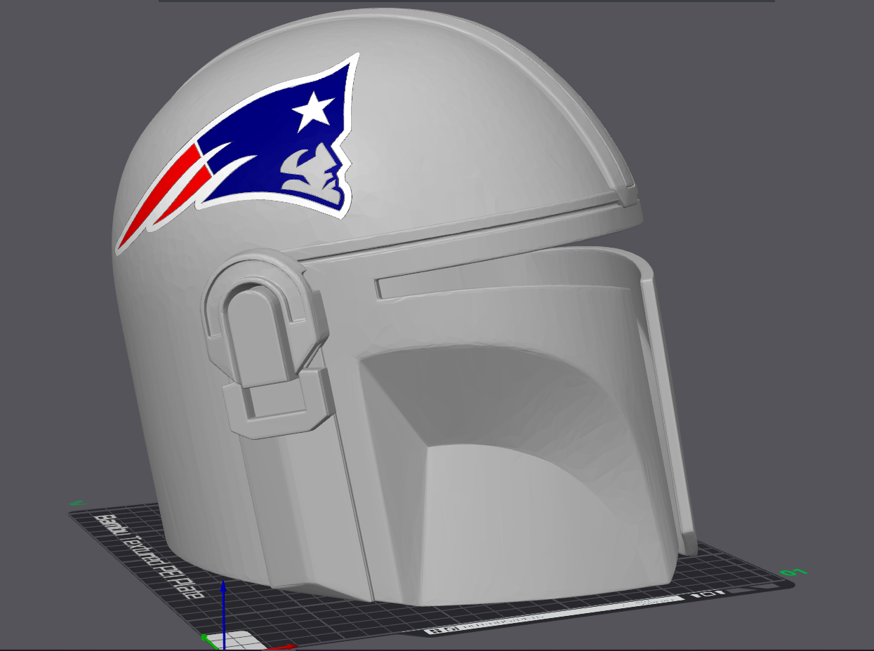 england patriots mandalorian helmet remixed by smokiemcagee props & cosplays masks helmets football nfl pats mando starwars 3D print model - Mito3D