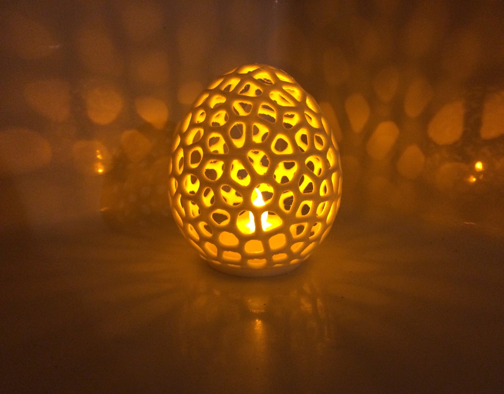 voronoi led egg tealight shade by goldenp household decor vase candle sculpture thingiverse candleholder tealightholder mathart mathematicalart 3D print model - Mito3D