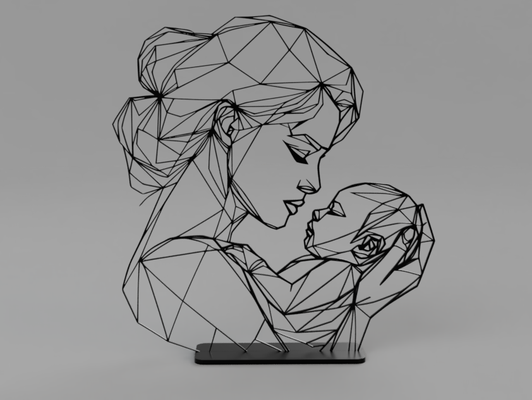 mujer niño escuela politécnica escultura estante soporte by forest87 arte modelos madre día maternidad amor encantador arte lineal lowpoly decoración regalo hogar casa decorativo geométrico amigos 3d print model - Mito3D