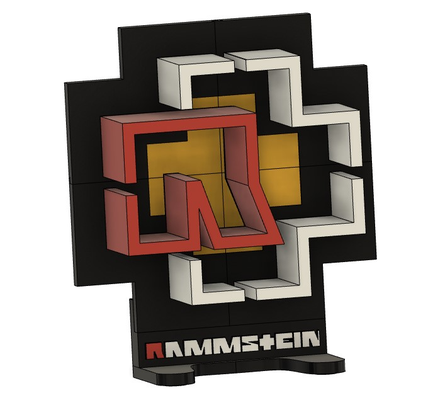 rammstein logotipo estante by papalmi casa decoração prateleira ficar pé parede montagem régio música musik emblema x1c psp ps1 a1 parafusos staender kunst arte armazenamento tablestand perna mesa discutir tisch tabela 3d print model - Mito3D