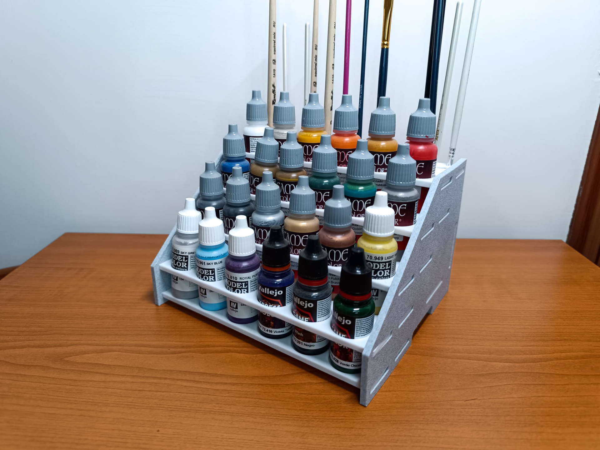 large rack vallejo army painter brushes remixed by frank3d tools organizers brush holder acrylic paint color ak tamiya greenstuffworld miniature miniatures organizer dispencer bottle drawer art 3D print model - Mito3D