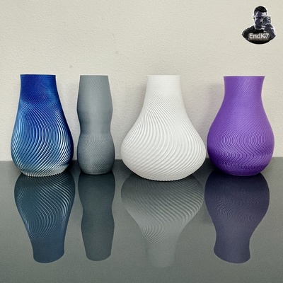 spiral vase set version two - 4 designs by endk7designs household decor decoration flowerpot flowervase home homedecor office spiralized spiralvase spiralvasemode twistedvase vases vasemode 3d print model - Mito3D